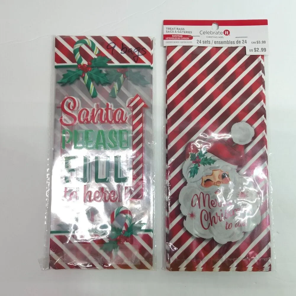 Lot of 92 Christmas Treat Bags Santa Snowman Holiday Goodie Favor Bags